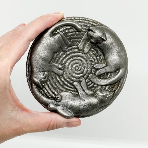 SOLD Vintage EBJ Pewter Cat Trinket Dish Candle Holder RARE - Picture 1 of 8